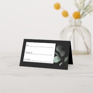 Modern Greenery Black Wedding Place Card