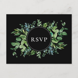 Modern Greenery Black Wedding RSVP Song Request Invitation Postcard