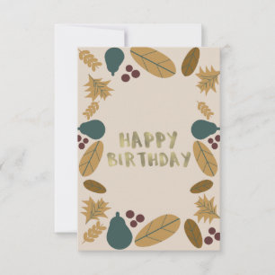 Modern Greenery Border Thanksgiving Fall Birthday Card