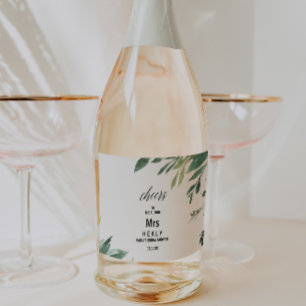 Modern Greenery Botanical Foliage Bridal Shower Sparkling Wine Label