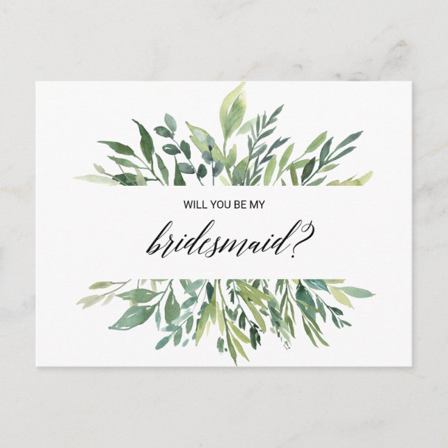 Modern Greenery Botanical Foliage Bridesmaid Invitation Postcard (Front)