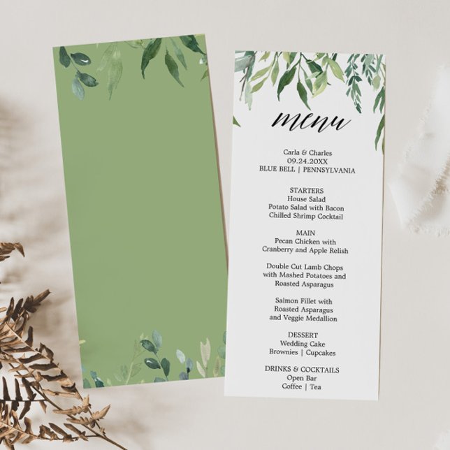 Modern Greenery Botanical Foliage Dinner Menu Card (Creator Uploaded)