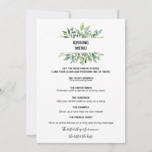 Modern Greenery Botanical Foliage Kissing Menu