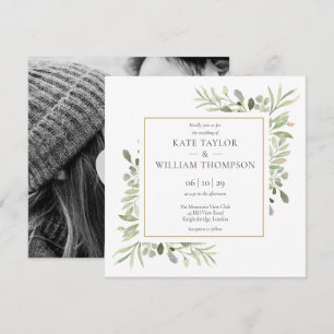 Modern Greenery Botanical Photo Wedding Invitation