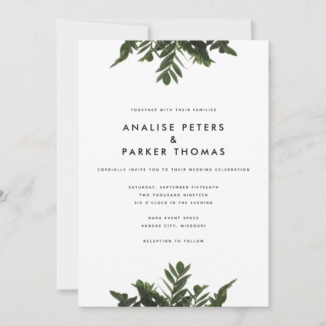 Modern Greenery Botanical Wedding Invitation (Front)
