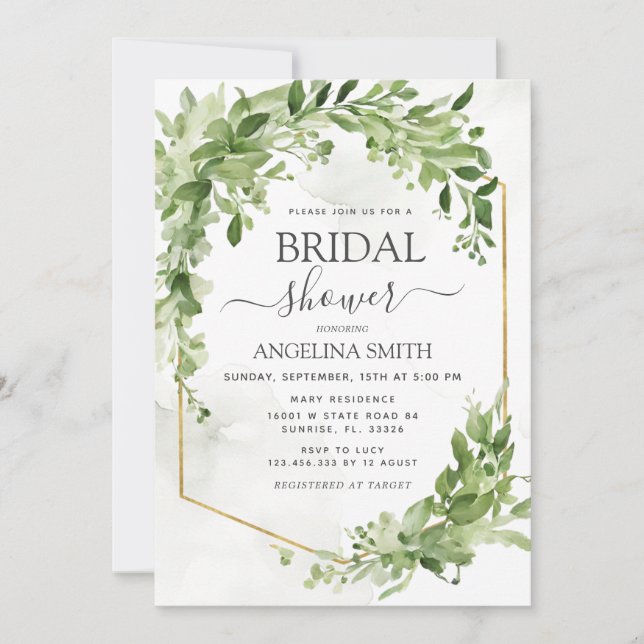 Modern Greenery Bridal Shower Botanical Invitation (Front)