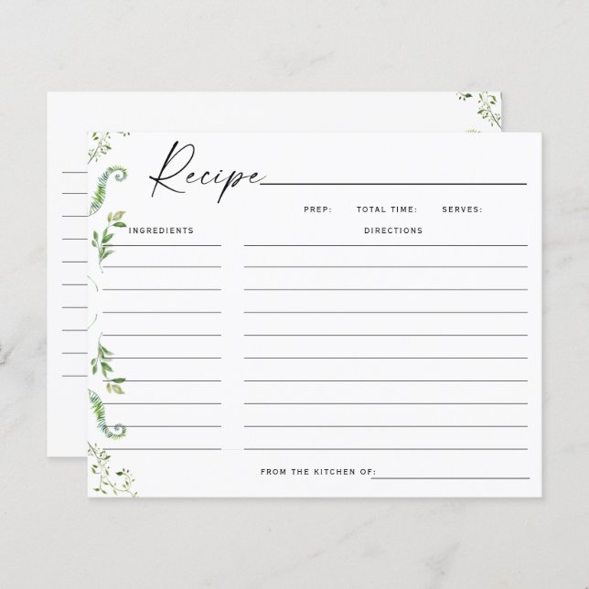 Modern Greenery Bridal Shower Recipe Card (Front/Back)