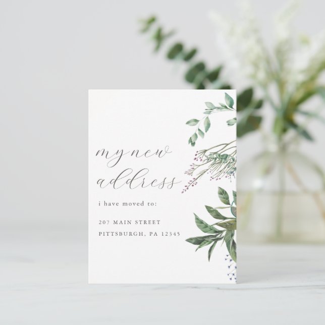 Modern Greenery Change of Address Moving Postcard (Standing Front)