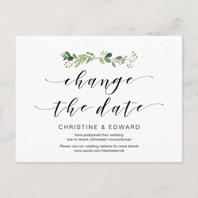 Modern Greenery, Change of date, Postponed Postcard (Front)