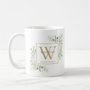 Modern Greenery Chic Gold Monogram Coffee Mug