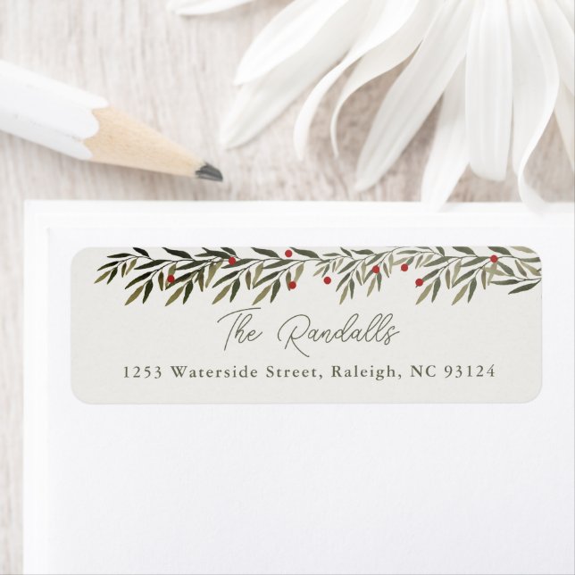 Modern Greenery Christmas Card Return Address (Insitu)
