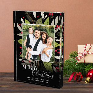 Modern Greenery Christmas Holiday Photo Block
