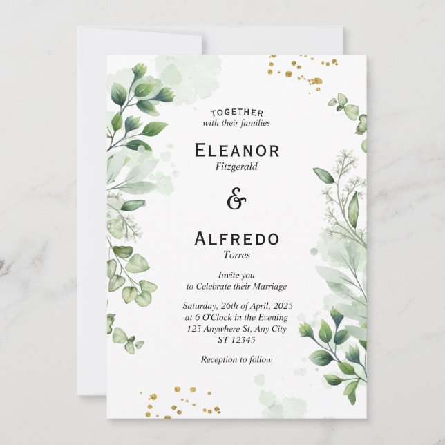 Modern Greenery Circle Wedding Invitation (Front)