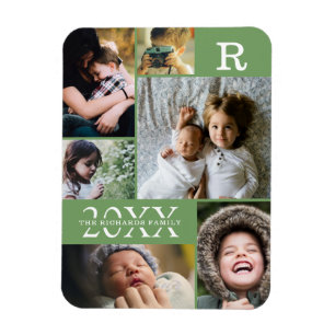 Modern Greenery Colour Block Family 6 Photo Collag Magnet