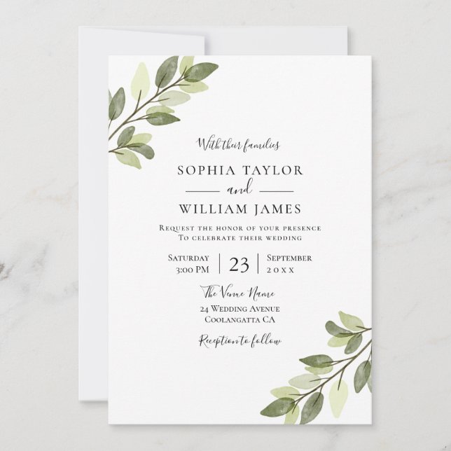 Modern Greenery Elegant Wedding Invitation (Front)