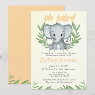 Modern Greenery Elephant Neutral Baby Shower Invit Invitation