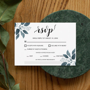 Modern Greenery Entree Meal Choice Wedding  RSVP Card