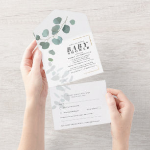 Modern Greenery Eucalyptus Baby Shower  All In One Invitation