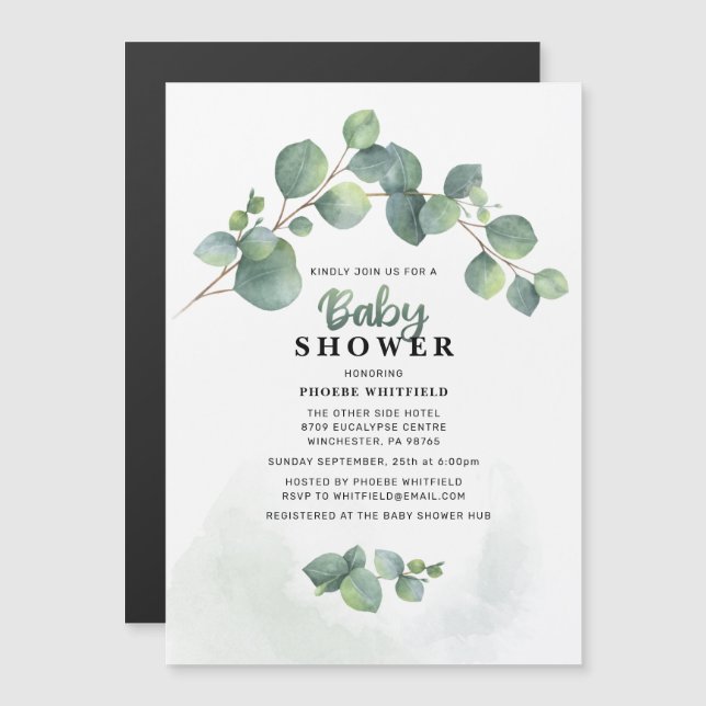Modern Greenery Eucalyptus Baby Shower Magnetic Invitation (Front/Back)