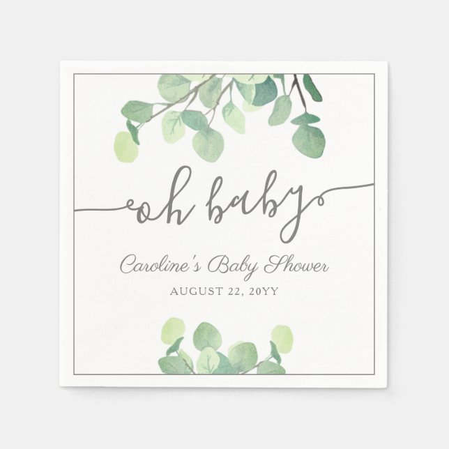 Modern Greenery Eucalyptus Baby Shower Napkin (Front)