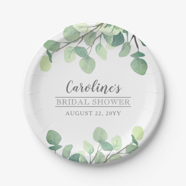 Modern Greenery Eucalyptus Bridal Shower Paper Plate (Front)