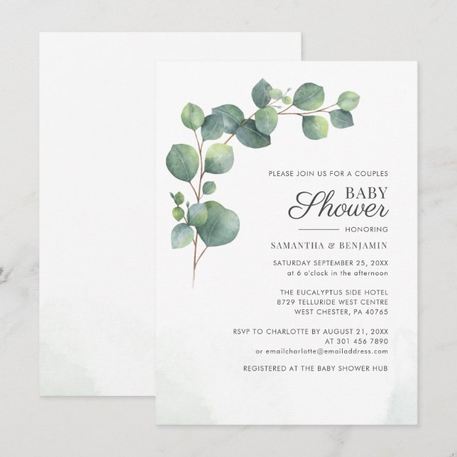 Modern Greenery Eucalyptus Couples Baby Shower Invitation (Front/Back)