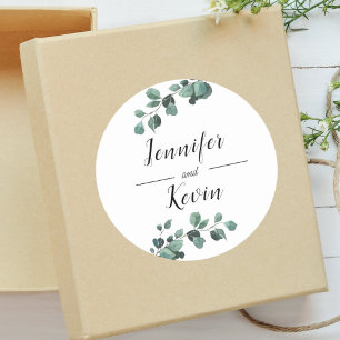 Modern Greenery Eucalyptus Custom Wedding Classic Round Sticker