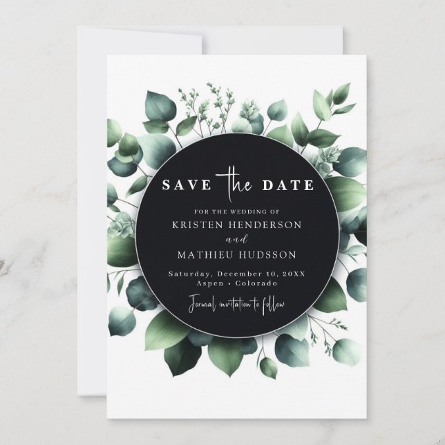 Modern Greenery Eucalyptus Digital Wedding Save The Date (Front)