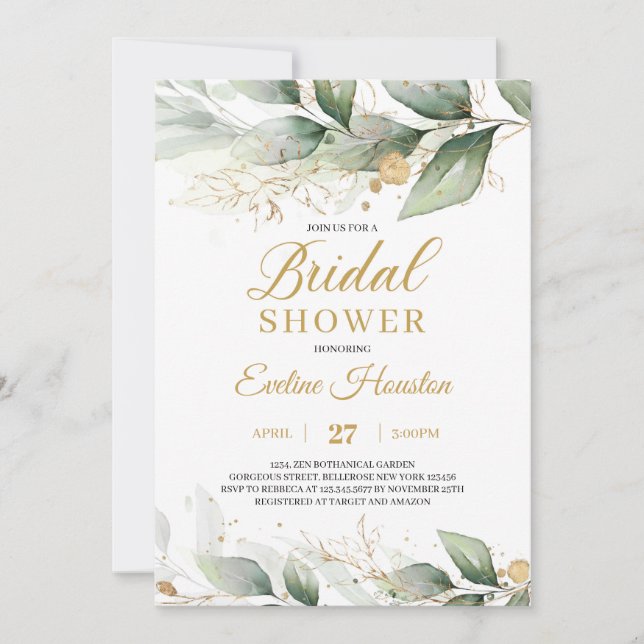 Modern greenery eucalyptus leaves Bridal Shower Invitation (Front)