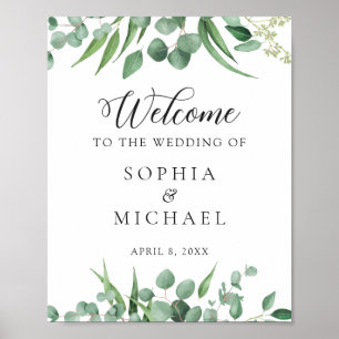 Modern Greenery Eucalyptus Leaves Wedding Welcome Poster