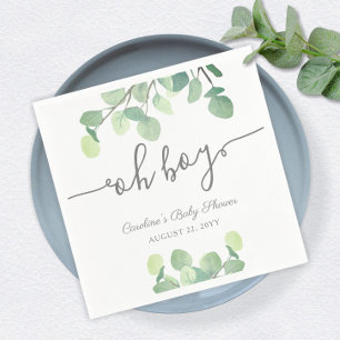 Modern Greenery Eucalyptus Oh Boy Baby Shower Napkin