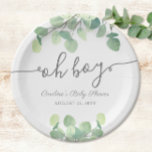 Modern Greenery Eucalyptus Oh Boy Baby Shower Paper Plate<br><div class="desc">This simple design features the script text "oh boy" and pretty painted, watercolor eucalyptus branches. Click the customise button for more flexibility in modifying the text or moving the graphics! Variations of this design as well as coordinating products are available in our shop, zazzle.com/store/doodlelulu. Contact us if you need this...</div>