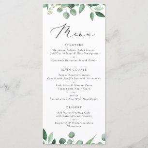 Modern Greenery Eucalyptus Typography Leaf Wedding Menu