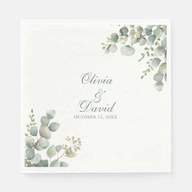 Modern Greenery Eucalyptus Wedding Napkin (Front)