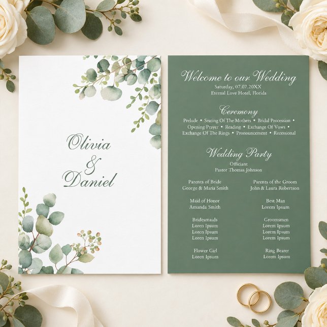 Modern Greenery Eucalyptus Wedding Program Programme (Modern Greenery Eucalyptus Wedding Program)
