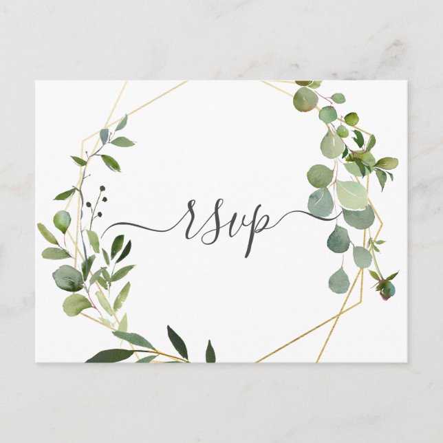 Modern Greenery Eucalyptus Wedding RSVP Invitation Postcard (Front)
