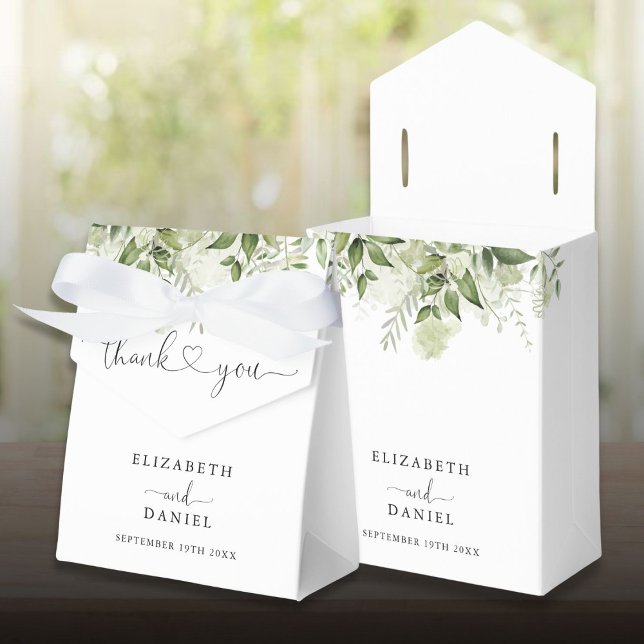 Modern Greenery Floral Heart Script Wedding Favour Box (Modern Greenery Floral Heart Script Wedding Favor Boxes)