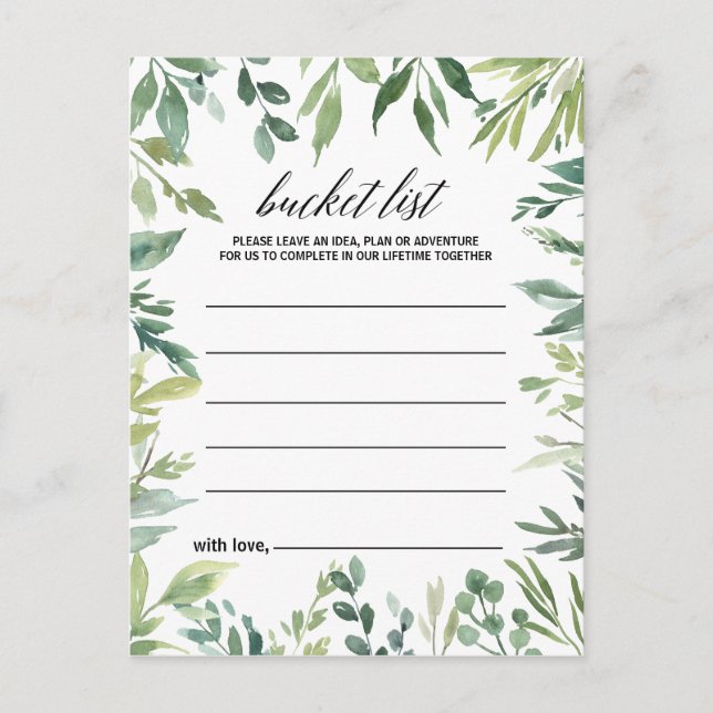 Modern Greenery Foliage Bucket List Cards (Front)