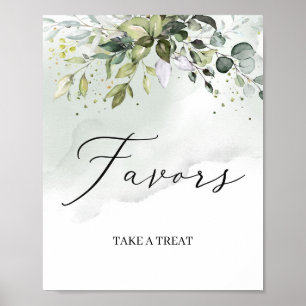 Modern greenery foliage leaves boho favors sign