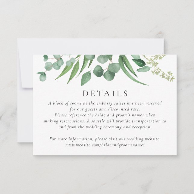 Modern Greenery Frame Eucalyptus Botanical Details Invitation (Front)