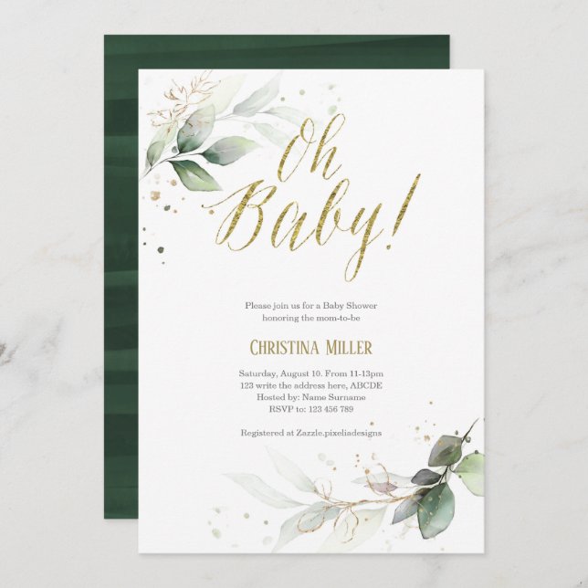 Modern, Greenery, Gender Neutral, Baby Shower Invitation (Front/Back)