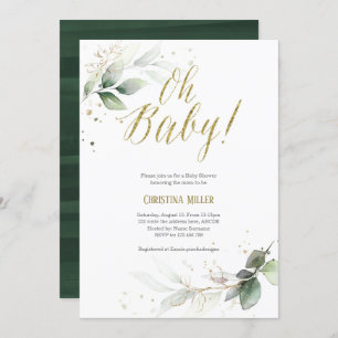 Modern, Greenery, Gender Neutral, Baby Shower Invitation