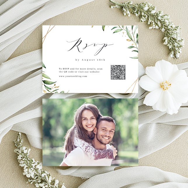 Modern Greenery Geometric Rustic Wedding QR code  RSVP Card (Modern Greenery Geometric Rustic Wedding QR code RSVP Card)