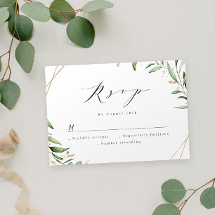 Modern Greenery Geometric Rustic Wedding RSVP Card