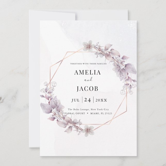 Modern greenery geometry invitation (Front)