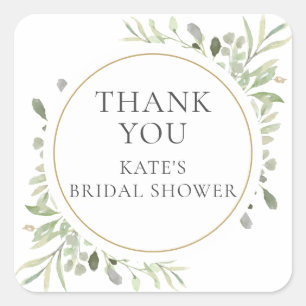 Modern Greenery Gold  Bridal Shower Thank You Square Sticker