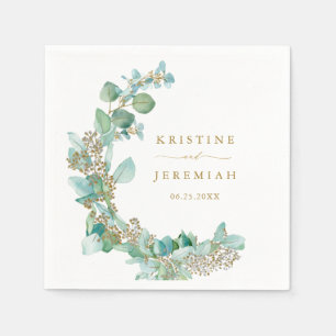 Modern Greenery Gold Eucalyptus Watercolor Wedding Napkin
