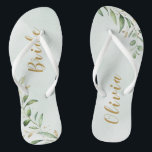 Modern Greenery Gold Geometric Personalised bride Flip Flops<br><div class="desc">Rustic watercolor botanical foliage greenery design,  with personalised name,  simple and elegant,  great personalised gifts for bride
See all the matching pieces in collection</div>