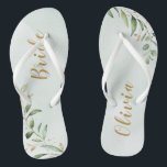 Modern Greenery Gold Geometric Personalised bride Flip Flops<br><div class="desc">Rustic watercolor botanical foliage greenery design,  with personalised name,  simple and elegant,  great personalised gifts for bride
See all the matching pieces in collection</div>