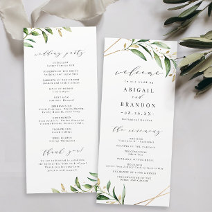 Modern Greenery Gold Geometric Rustic Wedding Programme